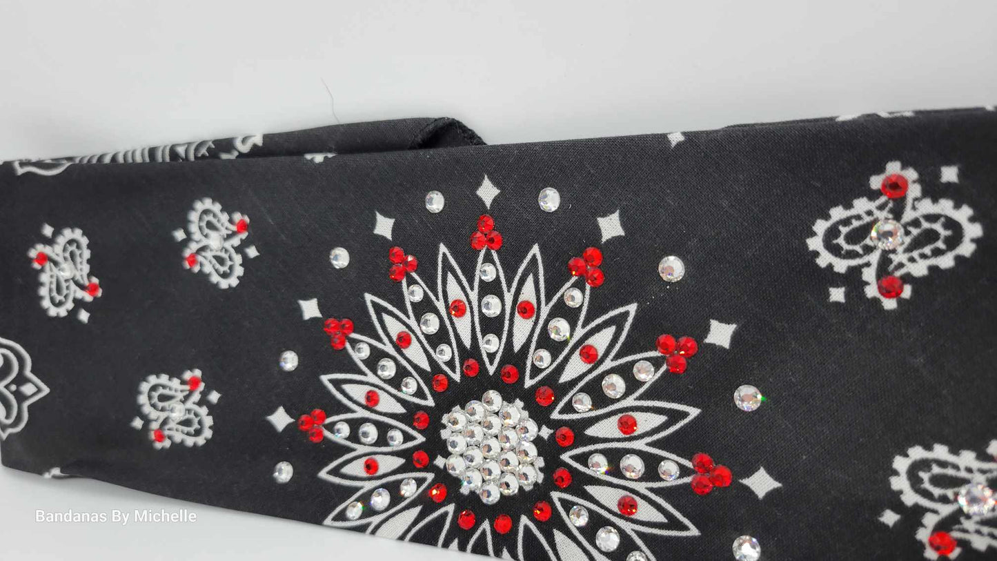 Black Paisley With Red and Diamond Clear Austrian Crystals (Sku1927)