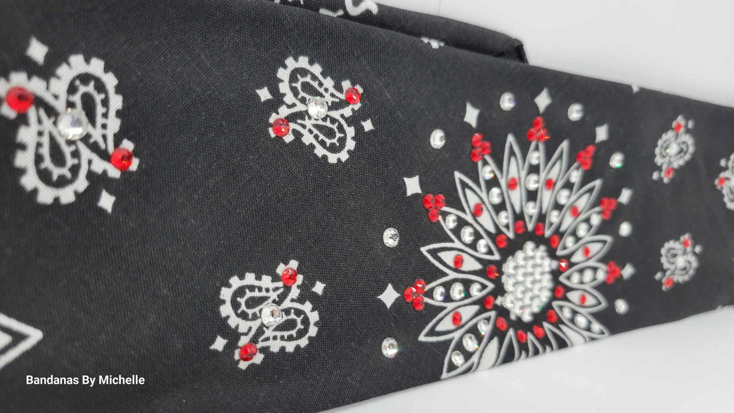 Black Paisley With Red and Diamond Clear Austrian Crystals (Sku1927)