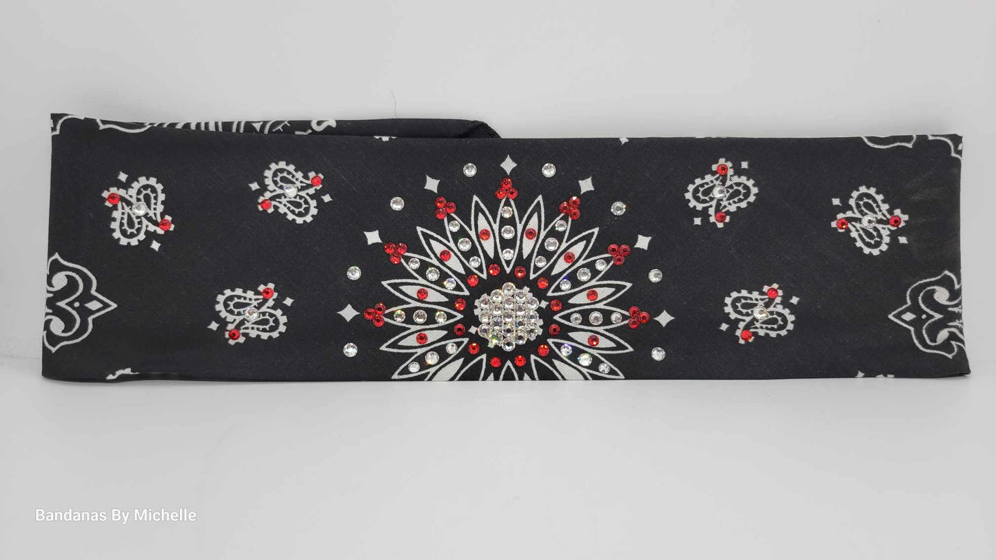 Black Paisley With Red and Diamond Clear Austrian Crystals (Sku1927)