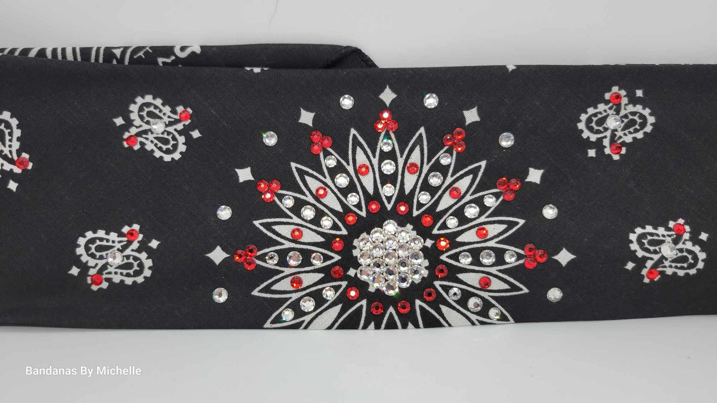 Black Paisley With Red and Diamond Clear Austrian Crystals (Sku1927)