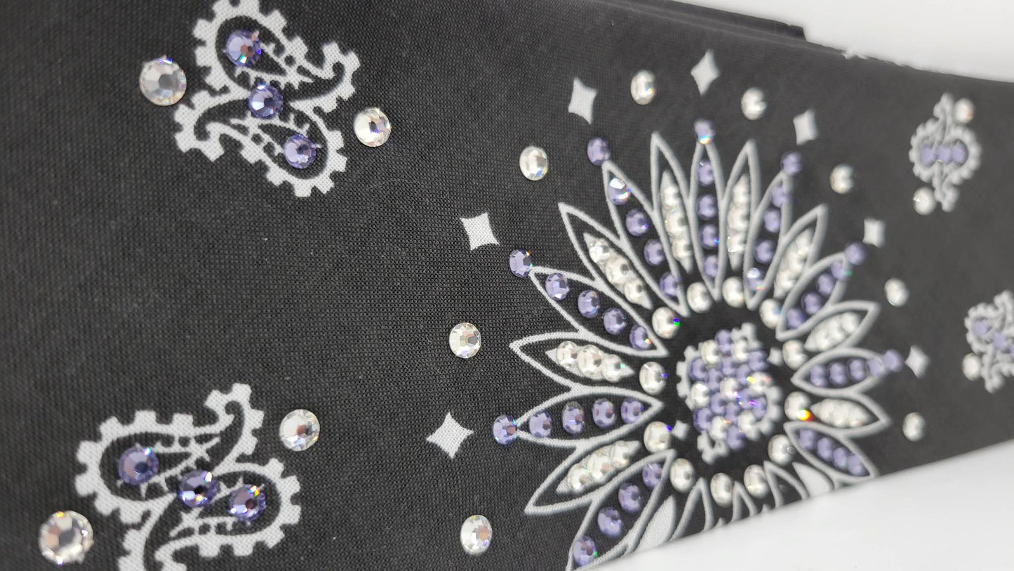 Black Paisley With Light Purple and Diamond Clear Austrian Crystals (Sku1939)