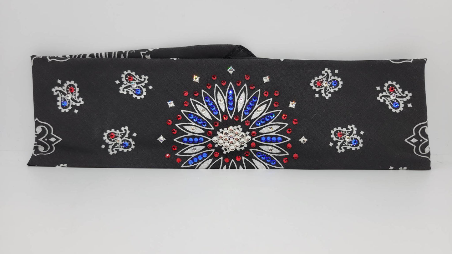 Black Paisley With Red, Blue and Diamond Clear Austrian Crystals (Sku1946)