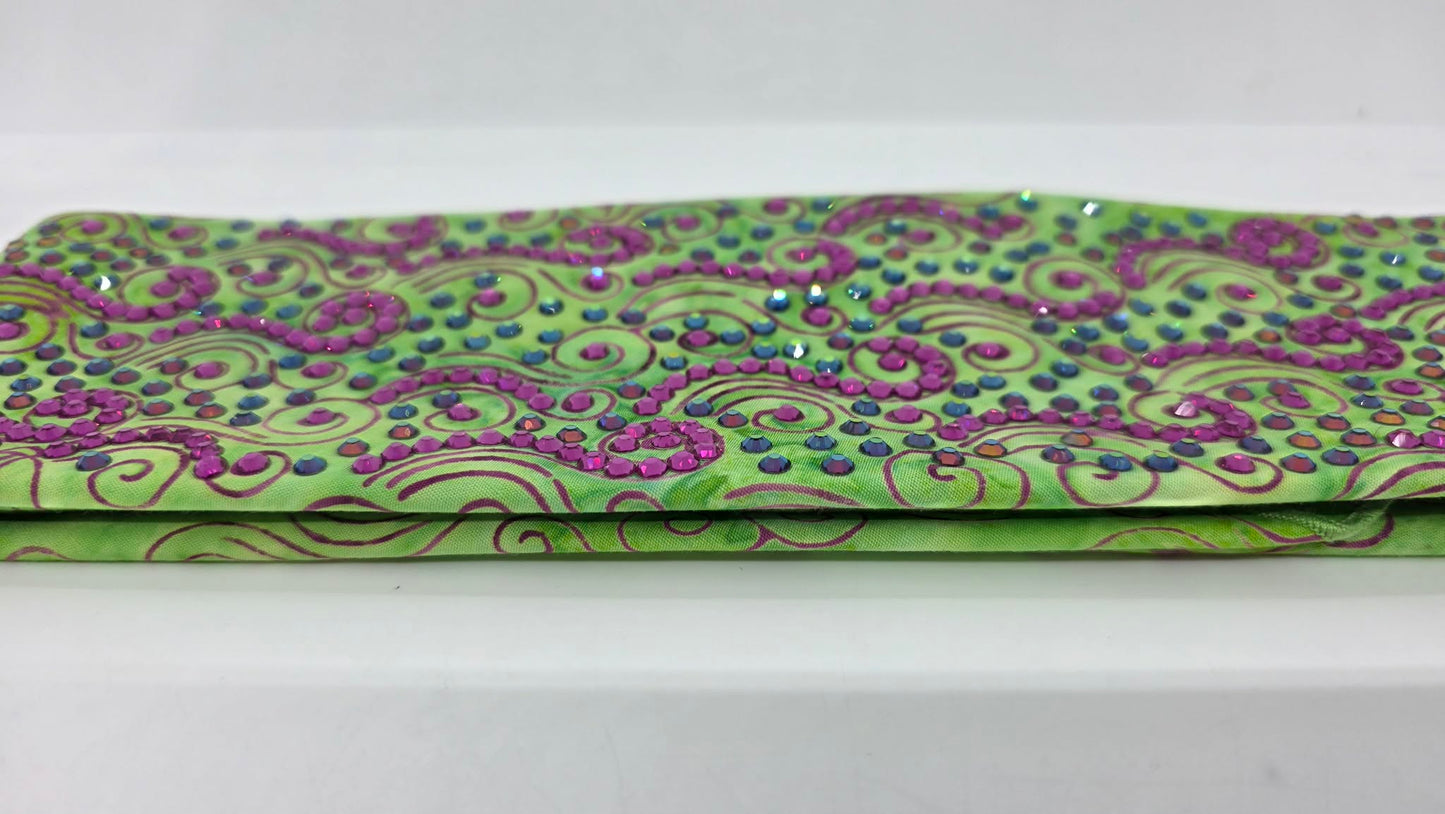 Super LeeAnnette Fuchsia Wisps on Lime Green Bandana with Fuchsia and Vitrail Austrian Crystals (S48122)