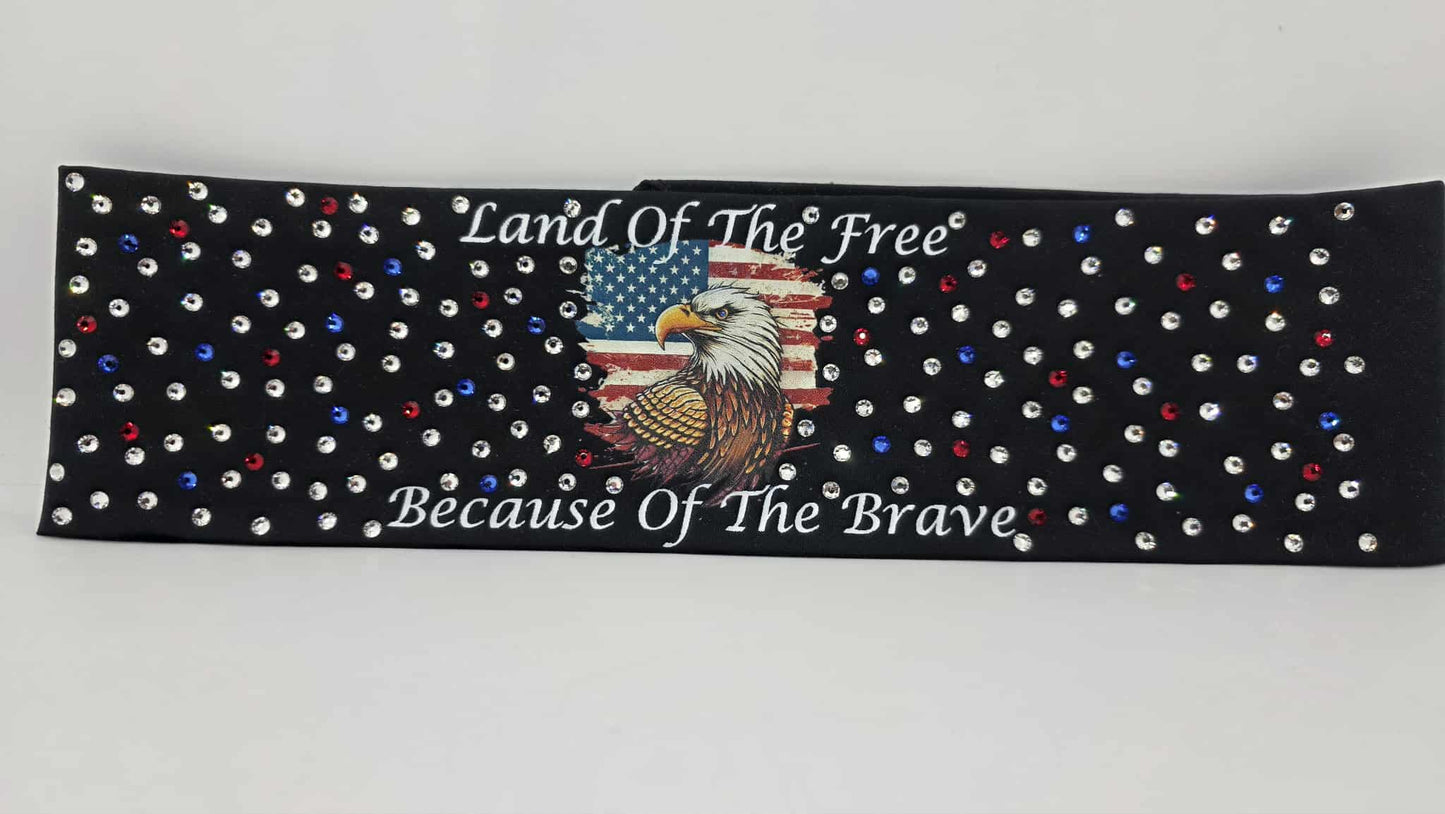 EXTRA BLING -Land Of The Free Bandana with Red, Blue and Diamond Clear Austrian Crystals (sku6386)
