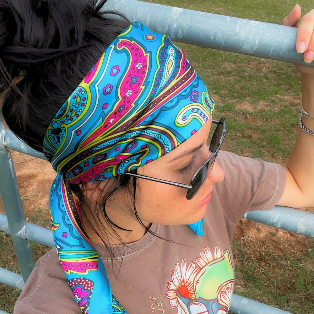 Plain Bright Blue Paisley Scarf (P31000)