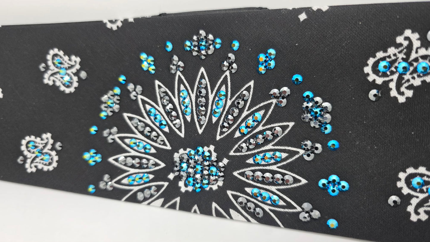 Black Paisley Bandana with Jet Shimmer and Black Austrian Crystals (E60113)