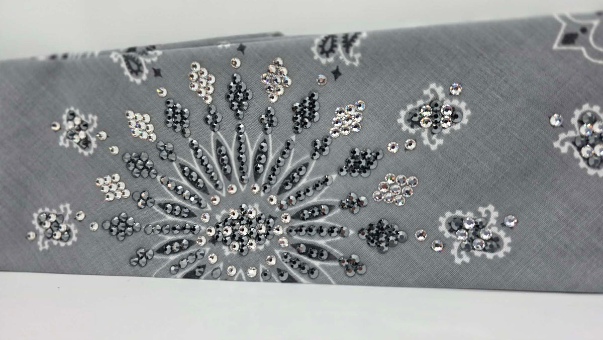 LeeAnnette Silver Paisley Bandana with Black and Diamond Clear Austrian Crystals (L40275)