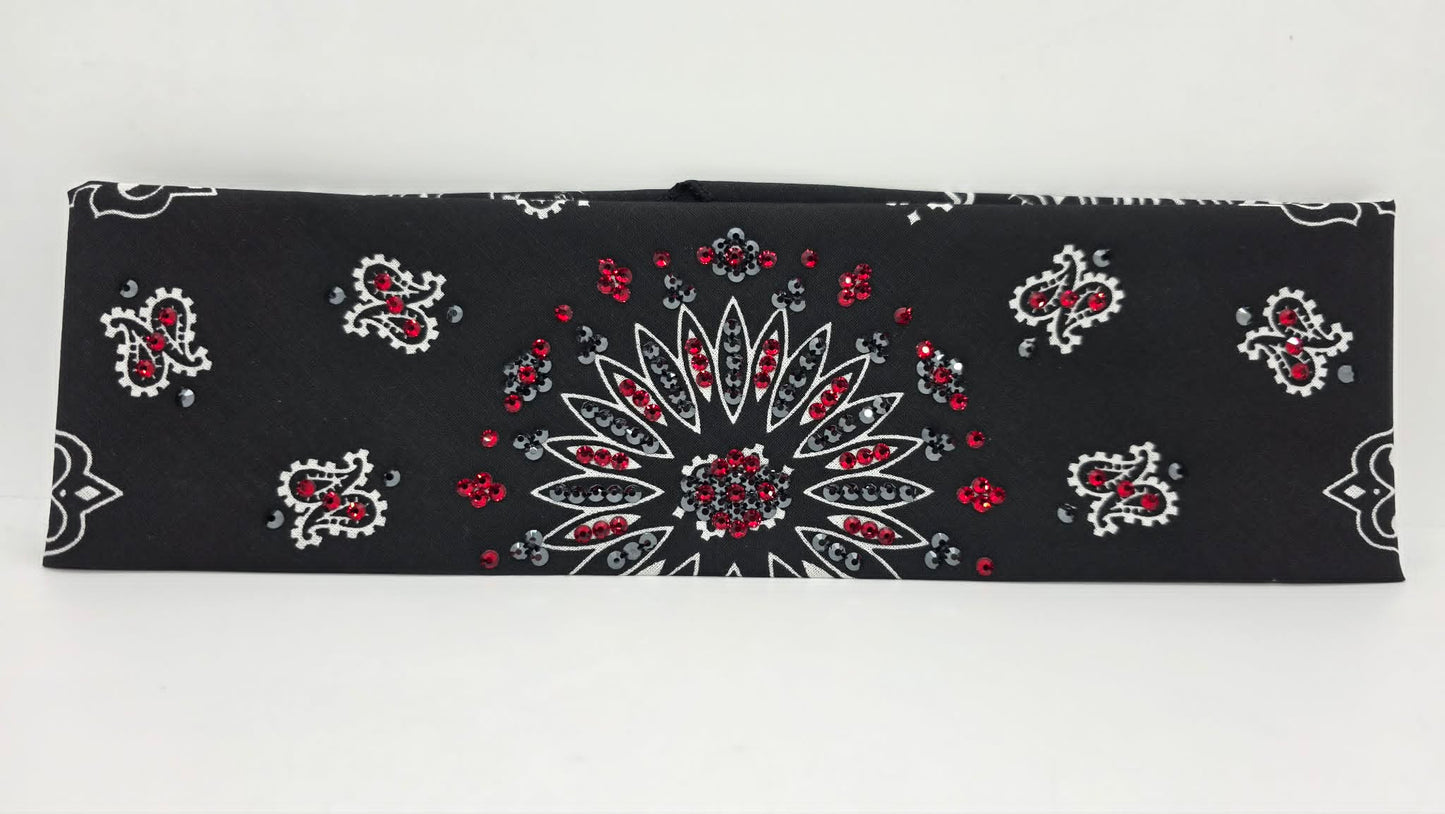 Black Paisley Bandana with Red and Black Austrian Crystals (E60155)