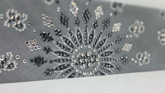 LeeAnnette Silver Paisley Bandana with Black and Diamond Clear Austrian Crystals (L40275)