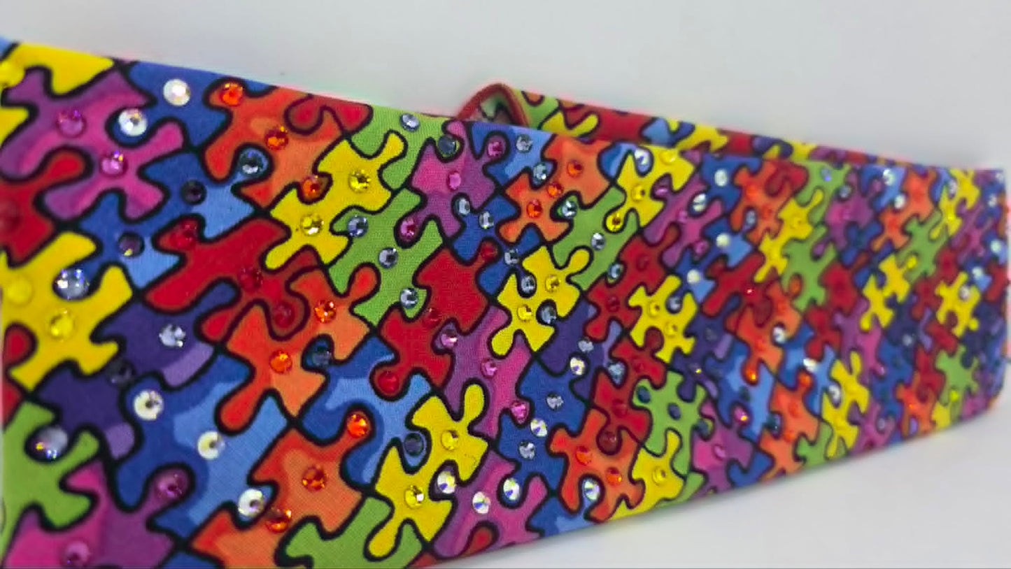 Autism Puzzle Pieces Bandana with Multiple Colors of Austrian Crystals (E60150)