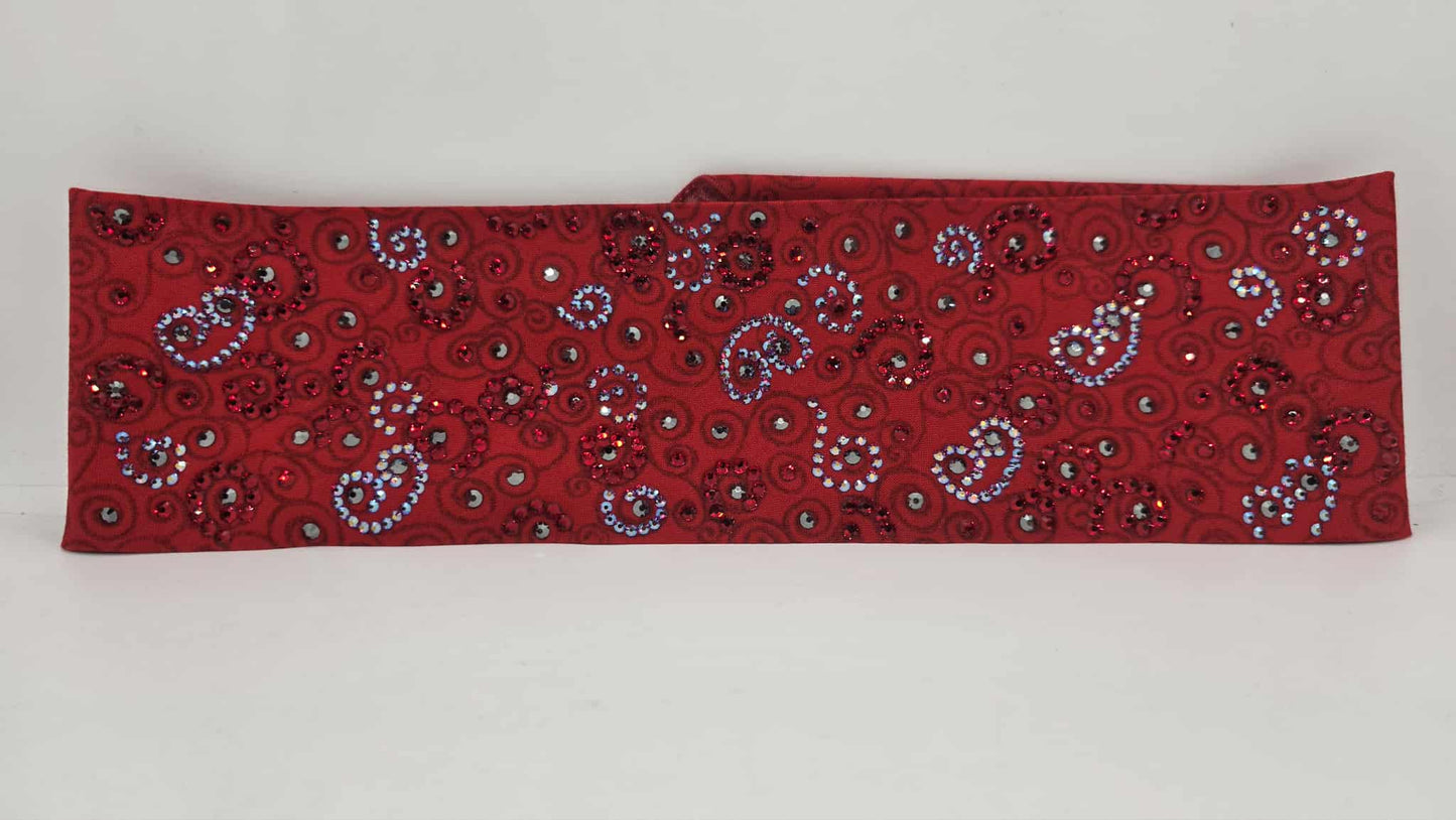 Super LeeAnnette Red Scrolls Bandana with Red and Red Shimmer Austrian Crystals (sku40099)