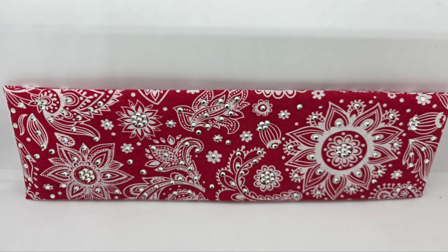 White on Red Bandana with Diamond Clear Austrian Crystals (E60136)