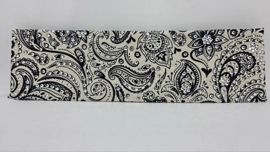 LeeAnnette Navy on Cream Paisley Bandana with Diamond Clear Austrian Crystals (L40238)