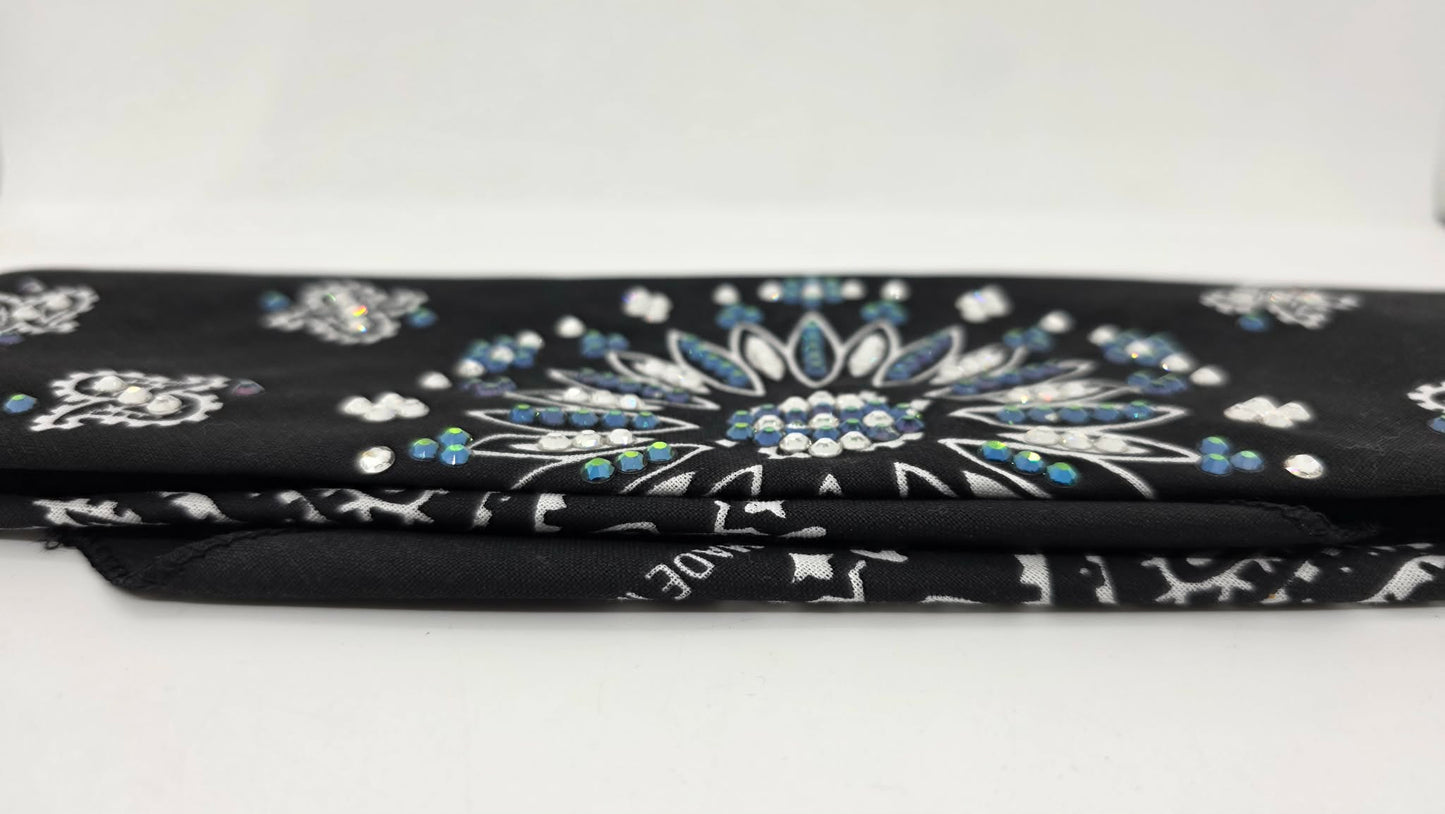 Black Paisley Bandana with Vitrail and Diamond Clear Austrian Crystals (E60106)