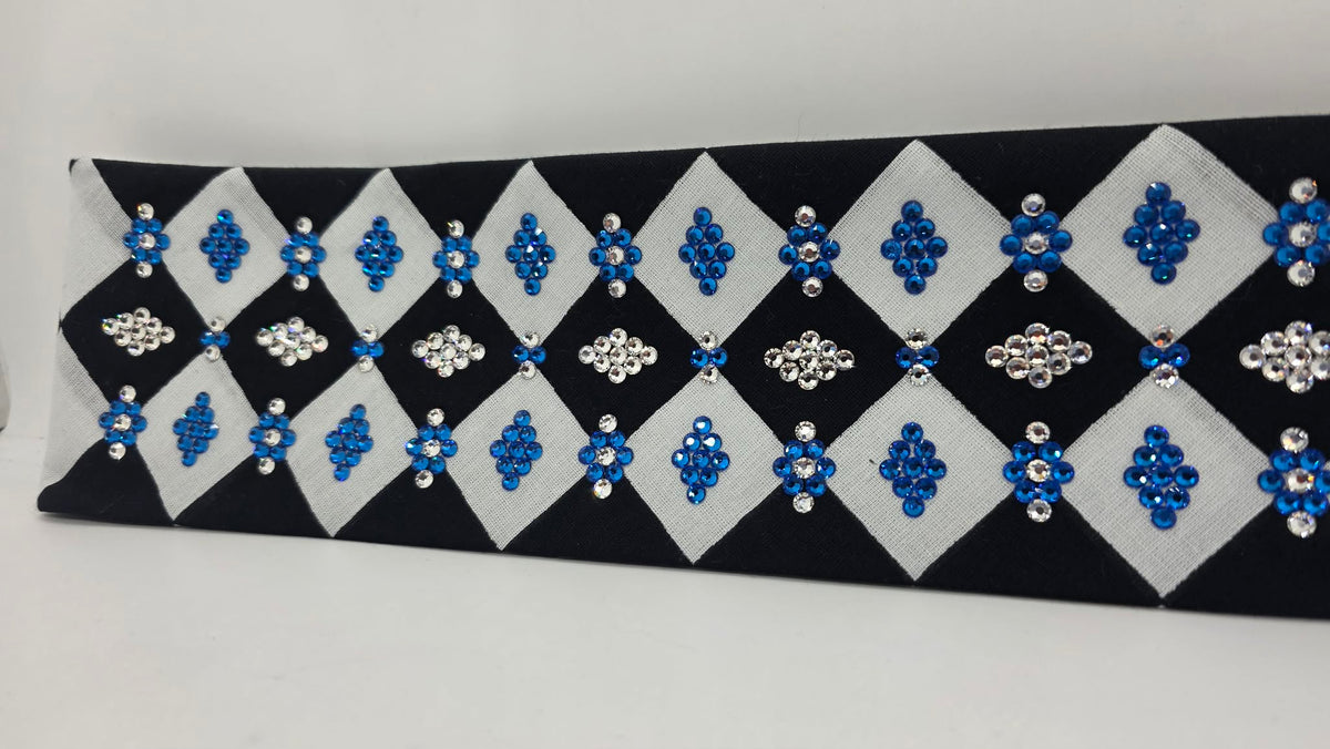 LeeAnnette Black and White Checker Bandana with Capri Blue and Diamond Clear Austrian Crystals (L40277)