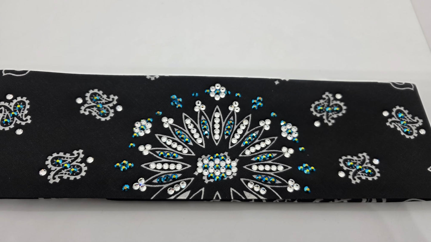 Black Paisley Bandana with Jet Shimmer and Diamond Clear Austrian Crystals (E60112)