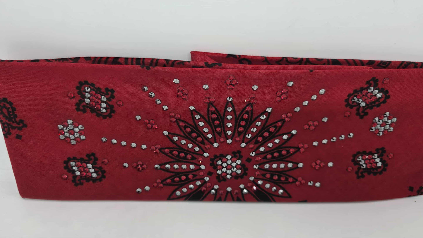 LeeAnnette Large Red Paisley Bandana with Red and Black Austrian Crystals (sku40118)