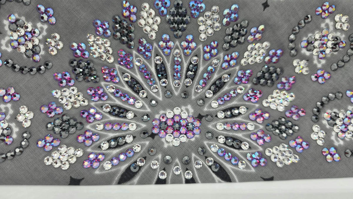 Super LeeAnnette Silver Paisley Bandana with Black, Fuchsia Shimmer and Clear Austrian Crystals (S48199)