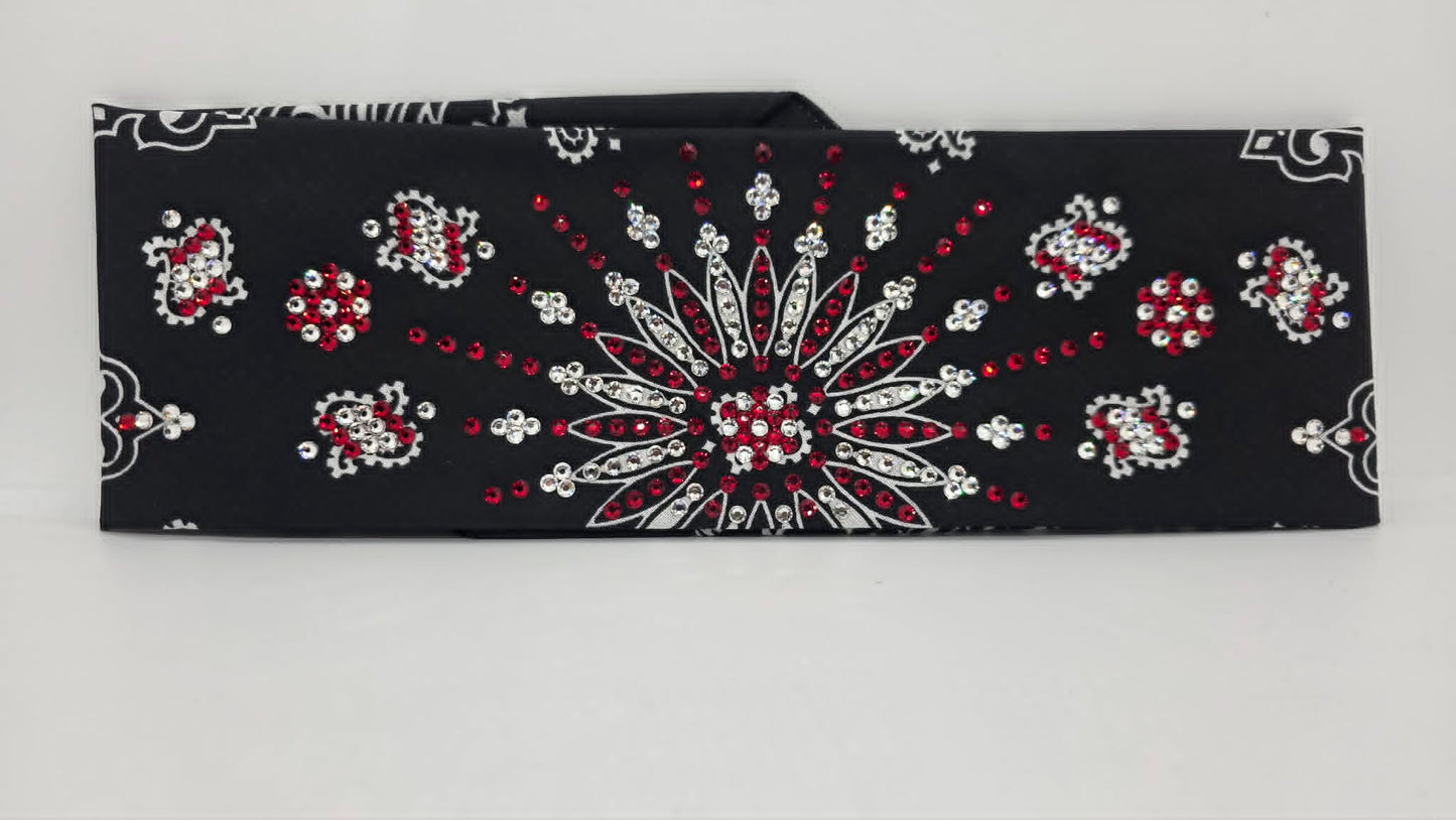LeeAnnette Black Paisley Bandana with Red and Diamond Clear Austrian Crystals (L40246)