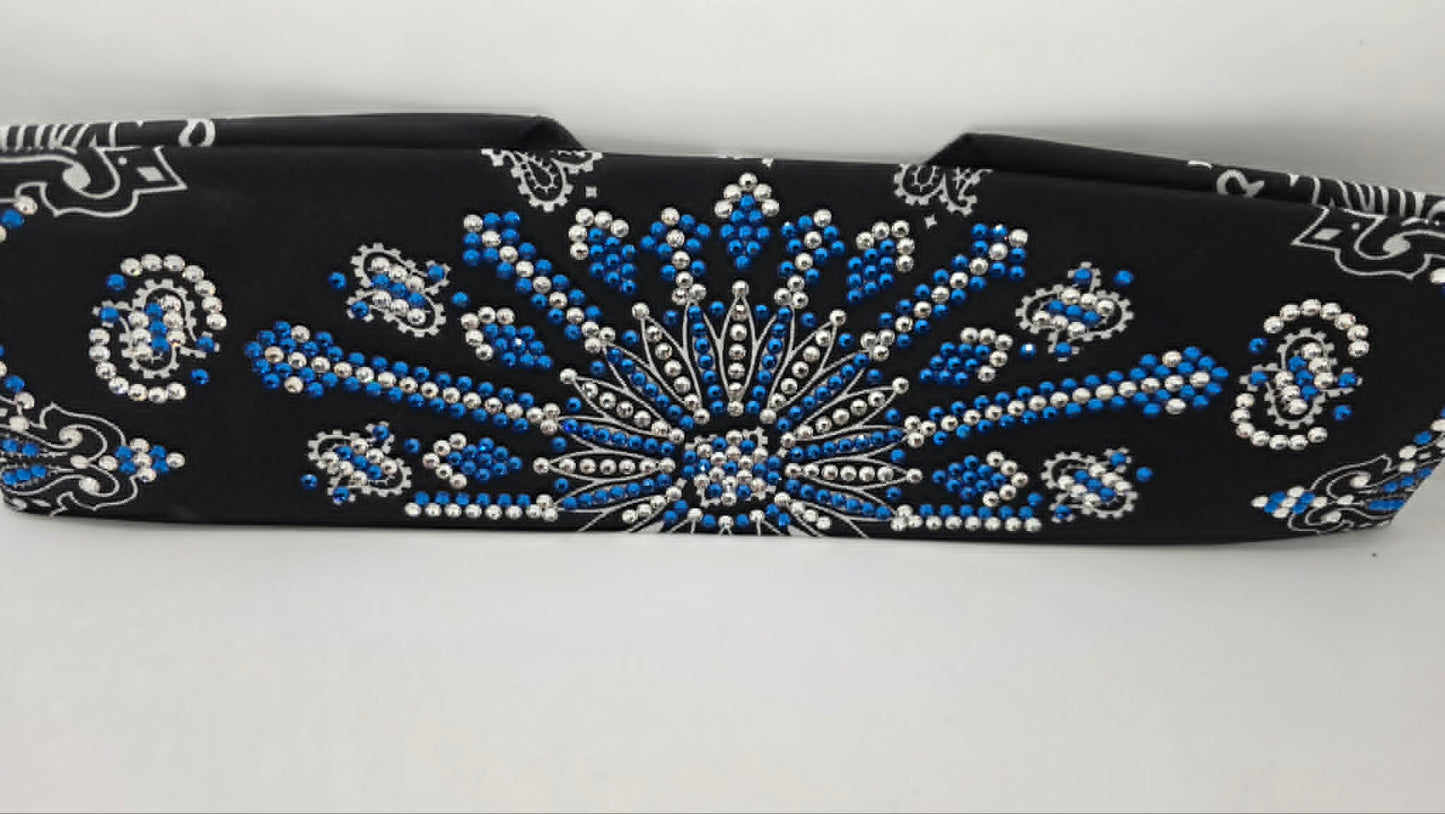 Super LeeAnnette Black Paisley Bandana with Capri Blue and Diamond Clear Austrian Crystals (S48157)
