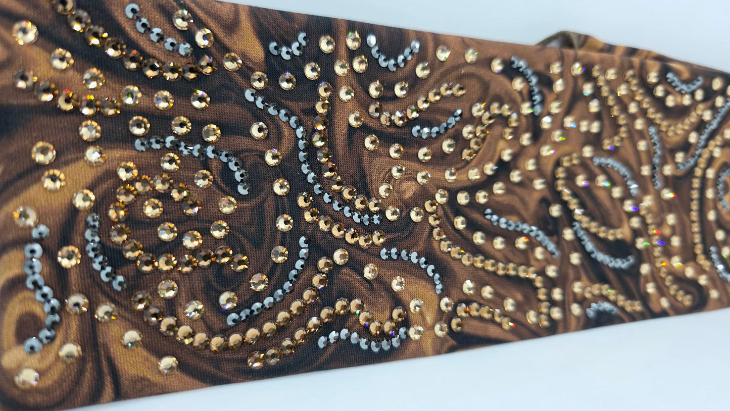Super LeeAnnette Brown Marble Bandana with Dark Brown, Golden Brown and Black Austrian Crystals (S48137)