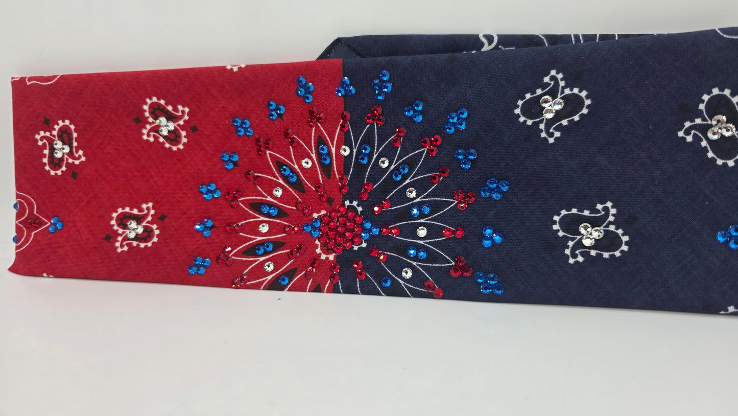 Red/Blue Paisley Bandana with Capri Blue, Red and Diamond Clear Austrian Crystals (E60157)