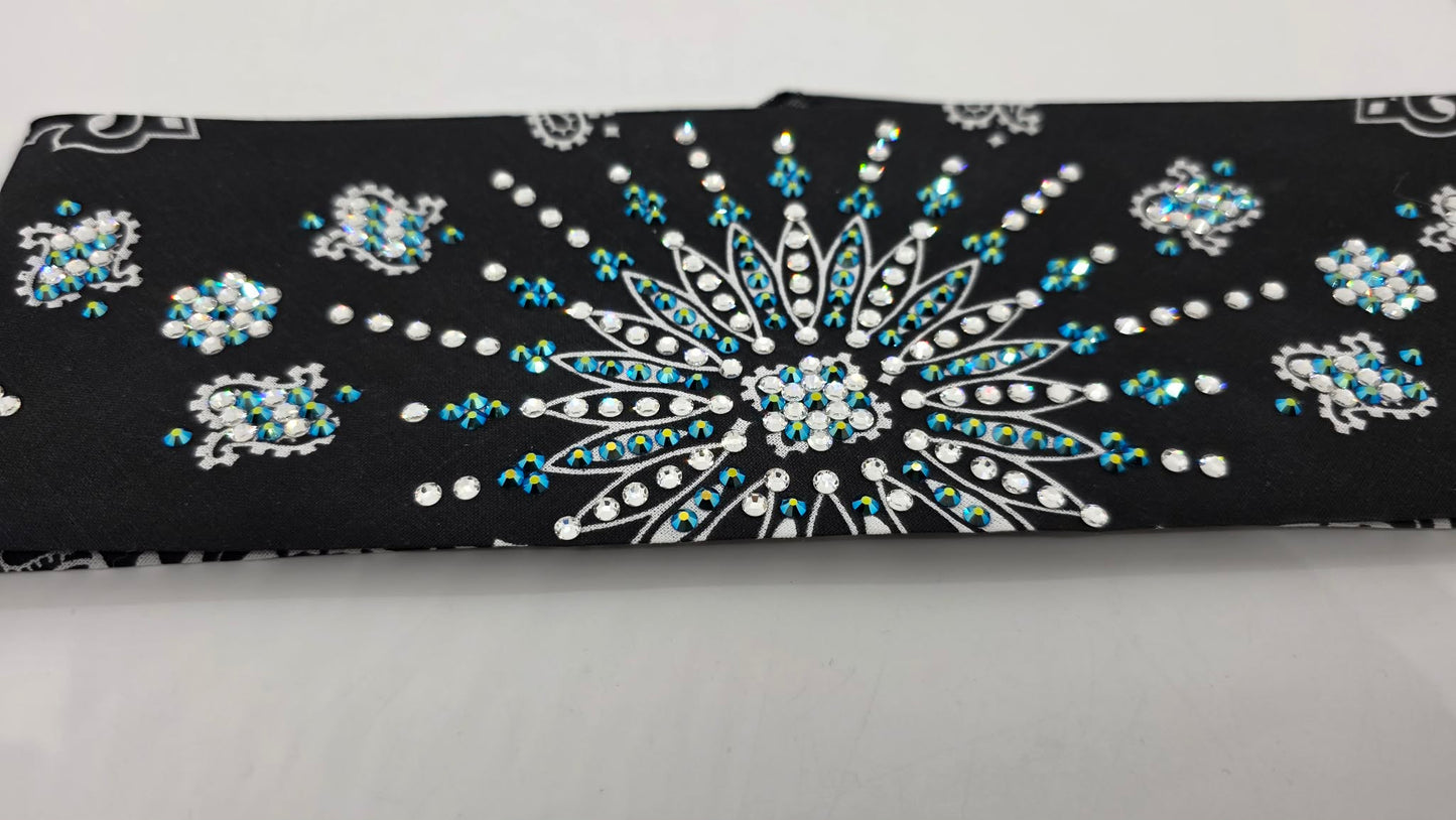 LeeAnnette Black Paisley Bandana with Jet Shimmer and Diamond Clear Austrian Crystals (L40215)
