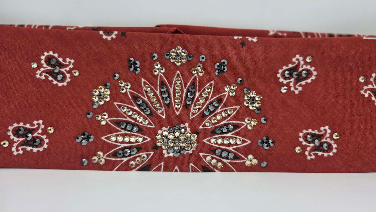 Terracotta Paisley Bandana with Black and Honey Austrian Crystals (E60165)