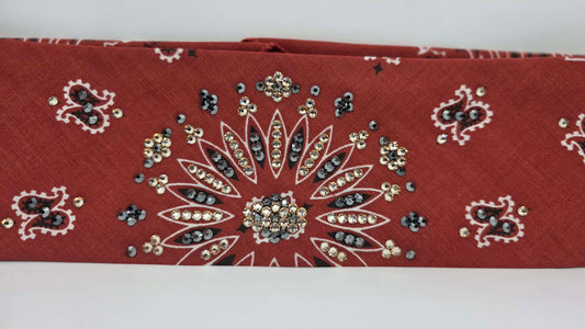 Terracotta Paisley Bandana with Black and Honey Austrian Crystals (E60165)