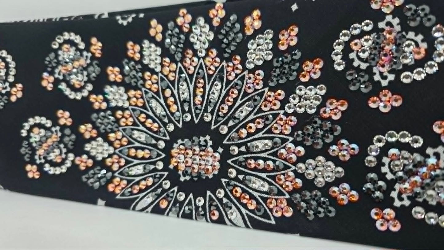 Super LeeAnnette Black Paisley Bandana with Black, Lava and Diamond Clear Austrian Crystals (S48166)