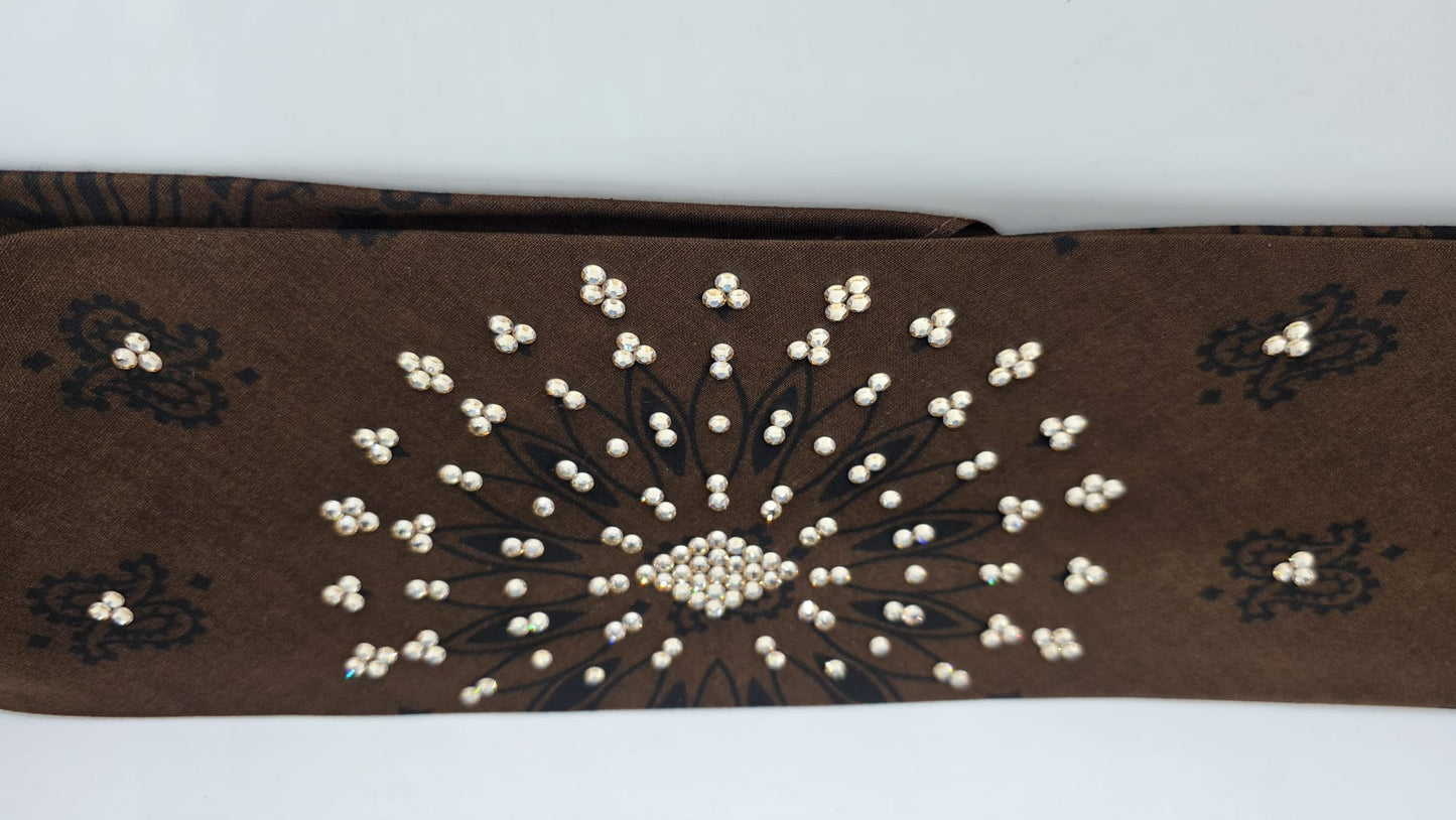 EXTRA BLING - Large Brown Paisley Bandana with Honey Austrian Crystals (sku6407)
