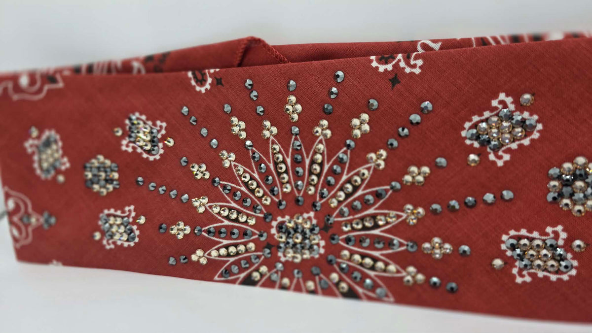 LeeAnnette Terracotta Paisley Bandana with Black and Honey Austrian Crystals (L40274)