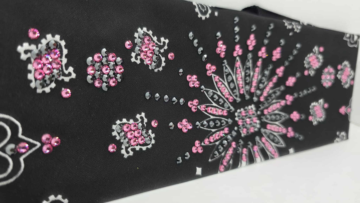 LeeAnnette Black Paisley Bandana with Rose and Black Austrian Crystals (sku40109)