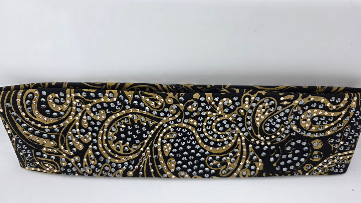 Super LeeAnnette Black and Gold Scroll Bandana with Black and Honey Austrian Crystals (S48119)
