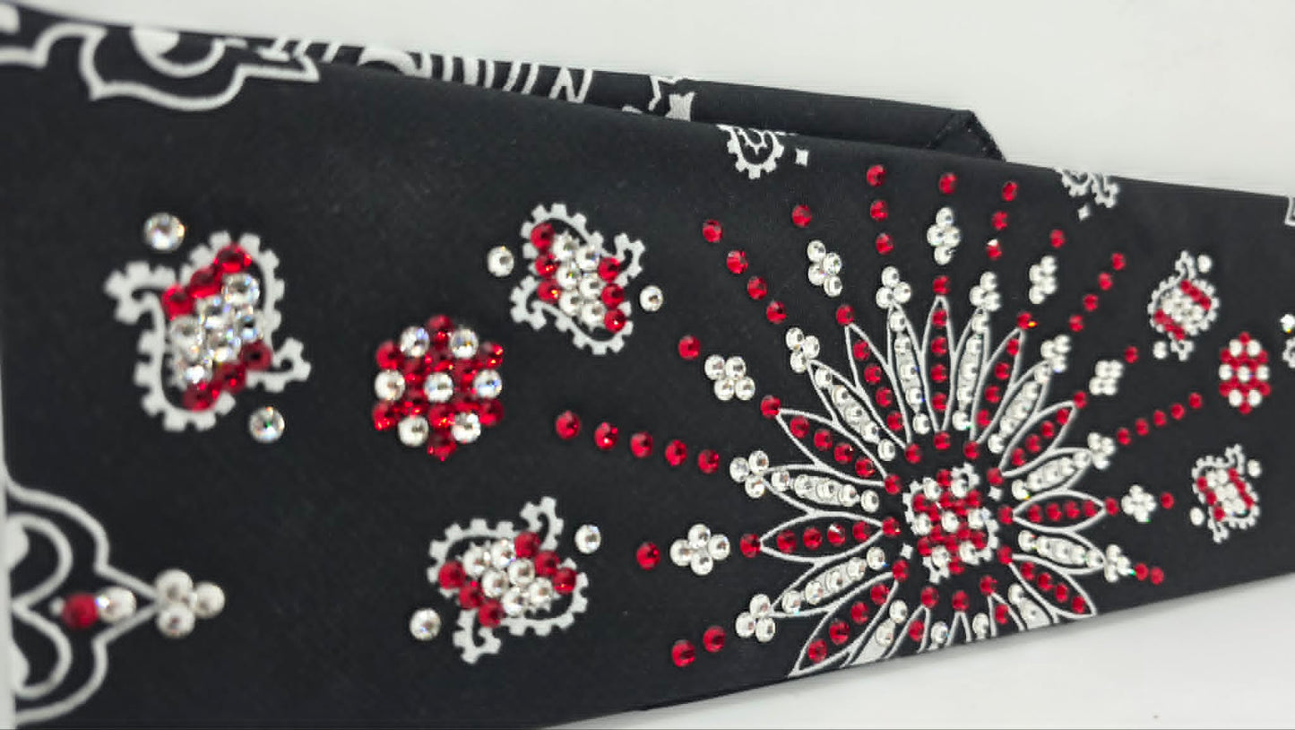 LeeAnnette Black Paisley Bandana with Red and Diamond Clear Austrian Crystals (L40246)