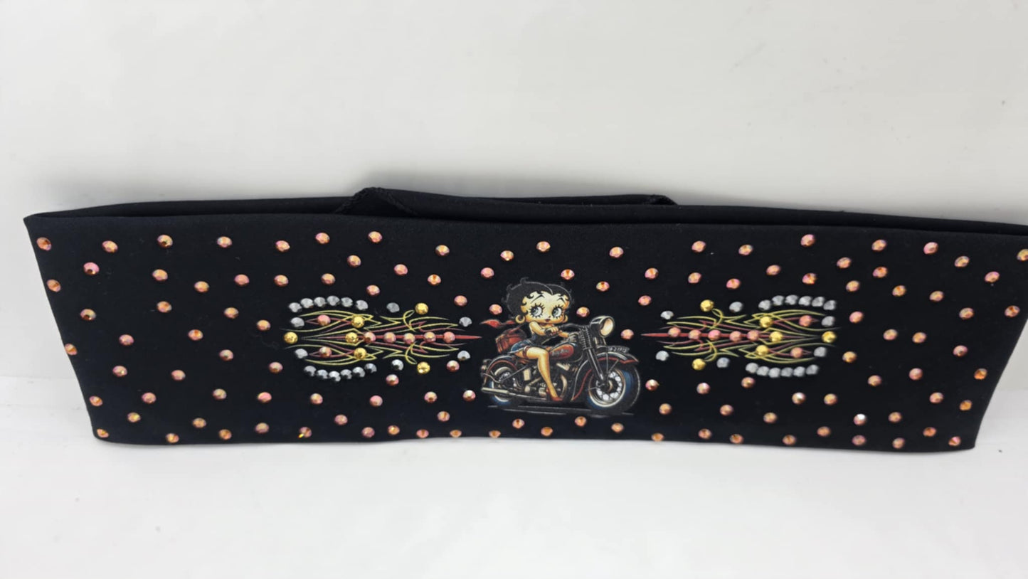 EXTRA BLING - Orange Betty Boop Bandana with Lava, Yellow and Black Austrian Crystals (sku6390)