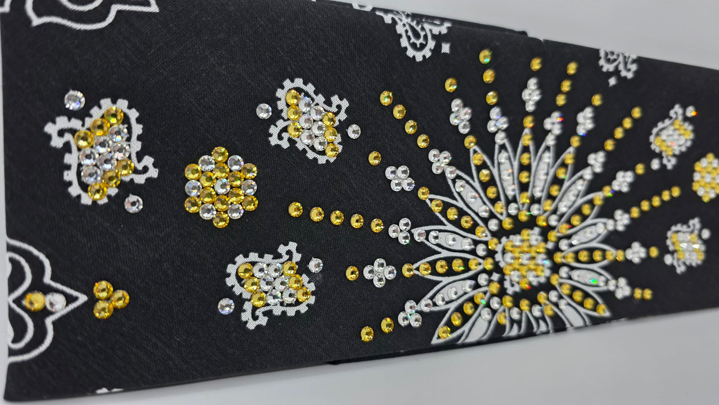 LeeAnnette Black Paisley Bandana with Light Topaz and Diamond Clear Austrian Crystals (L40212)