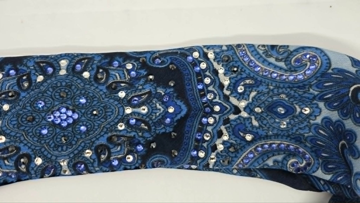 Long Blue Scarf with Blue, Black and Diamond Clear Austrian Crystals (LS30003)