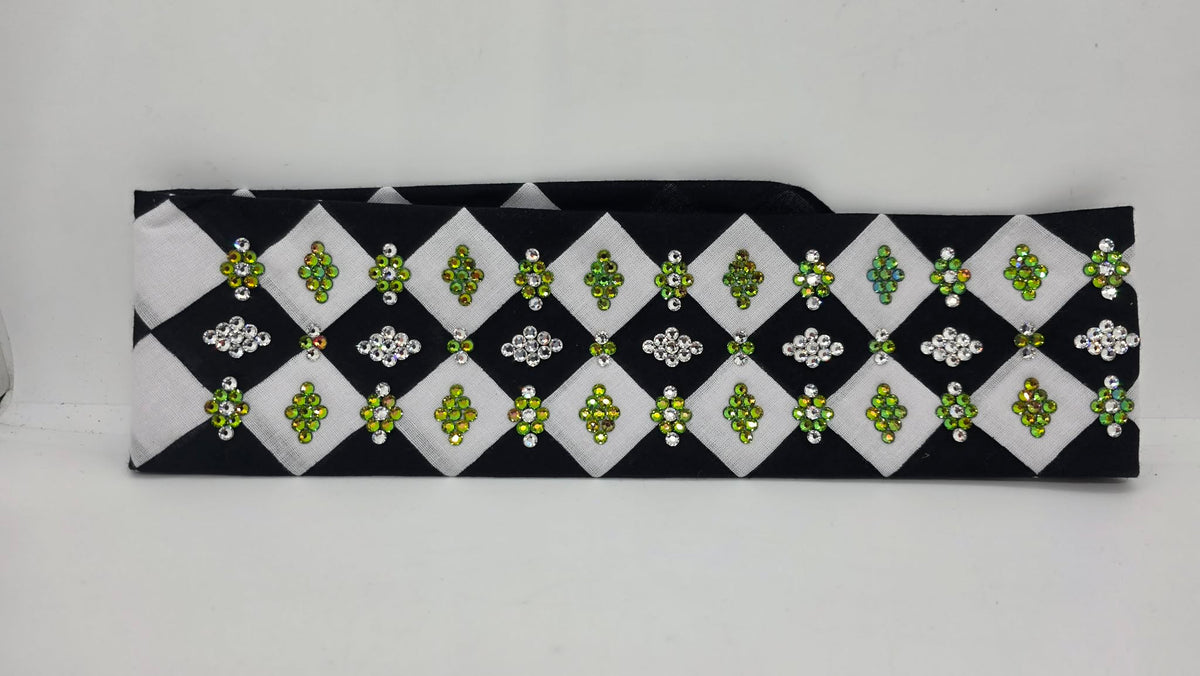 LeeAnnette Black and White Checker Bandana with Vitrail and Diamond Clear Austrian Crystals (L40270)