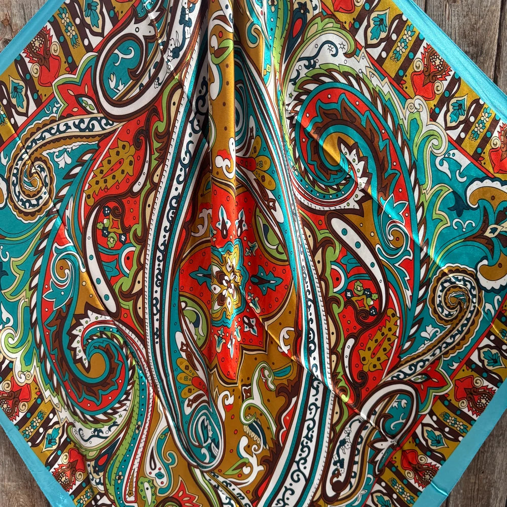 Plain Aqua Paisley Scarf (P31001)
