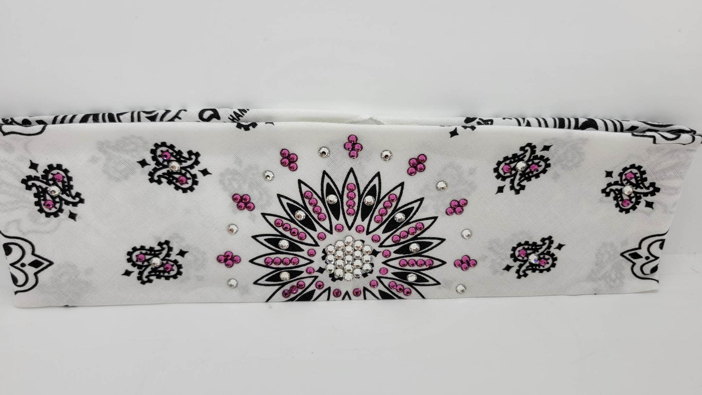 White Paisley with Fuchsia and Diamond Clear Austrian Crystals (Sku2003)