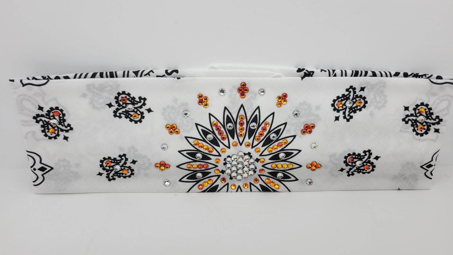 White Paisley with Orange and Diamond Clear Austrian Crystals (Sku2004)