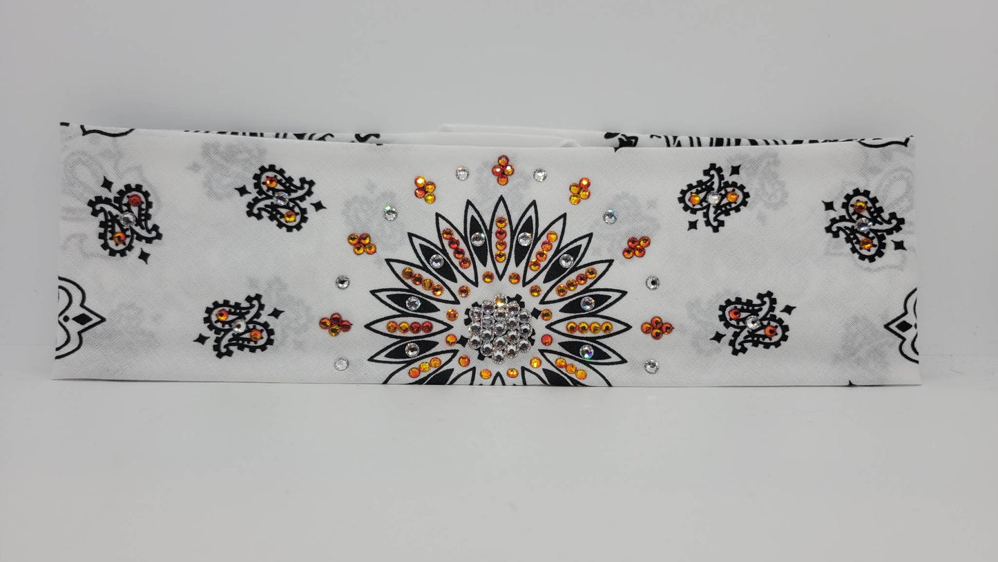 White Paisley with Orange and Diamond Clear Austrian Crystals (Sku2004)