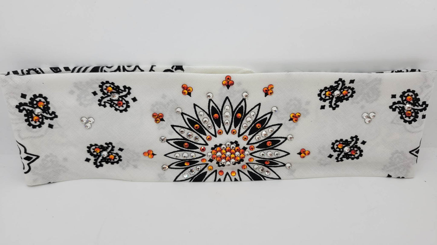 White Paisley with Orange and Diamond Clear Austrian Crystals (Sku2006)