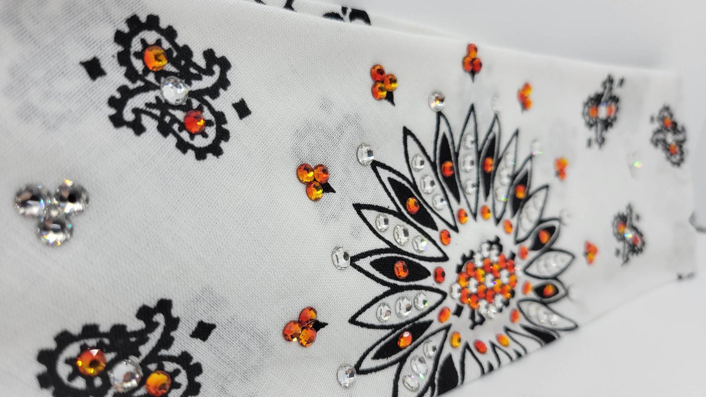 White Paisley with Orange and Diamond Clear Austrian Crystals (Sku2006)