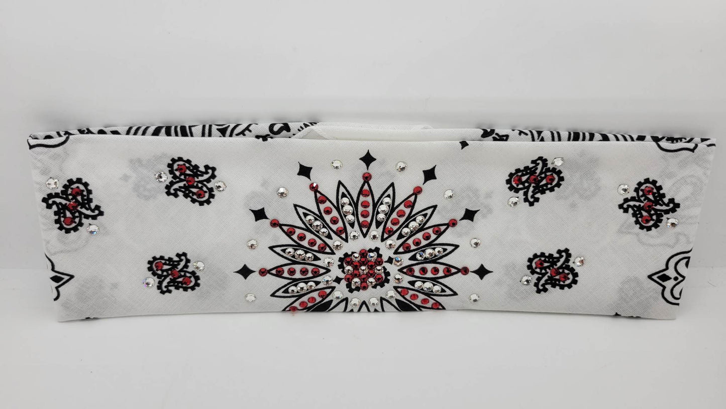 White Paisley with Red and Diamond Clear Austrian Crystals (Sku2007)