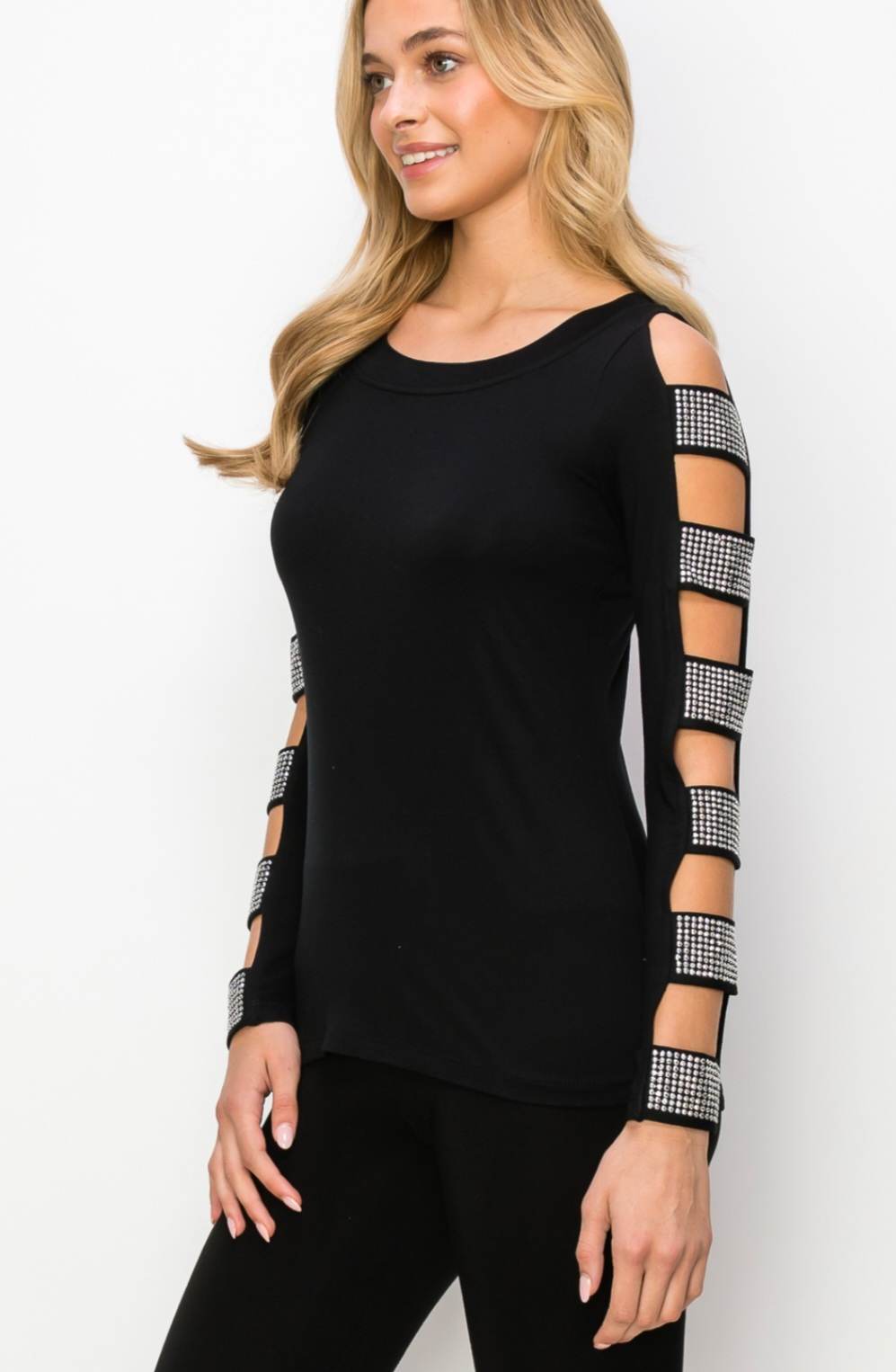Black Long Sleeve Cut-Out with Stones