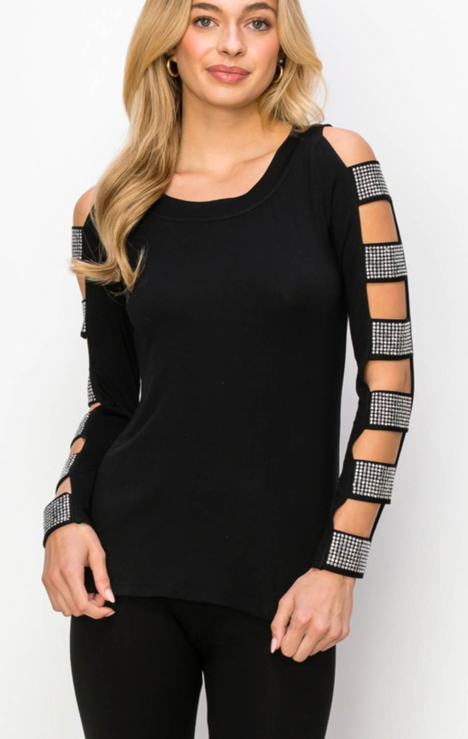 Black Long Sleeve Cut-Out with Stones