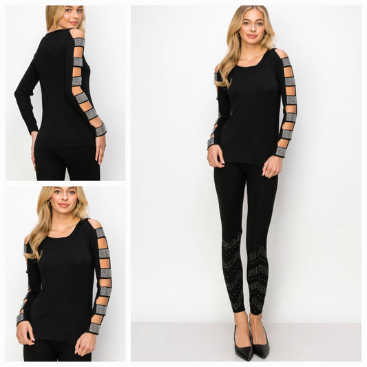 Black Long Sleeve Cut-Out with Stones