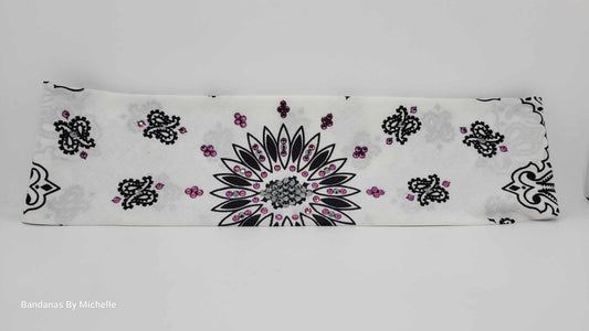 White Paisley with Black and Fuchsia Austrian Crystals (Sku2020)